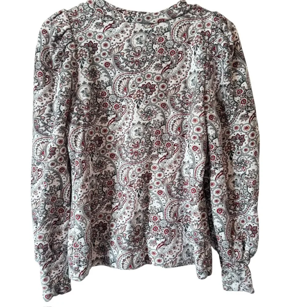 AnnTaylor Loft Sz XXS Petite Red White Paisley Floral Puff Sleeve Top Sweatshirt